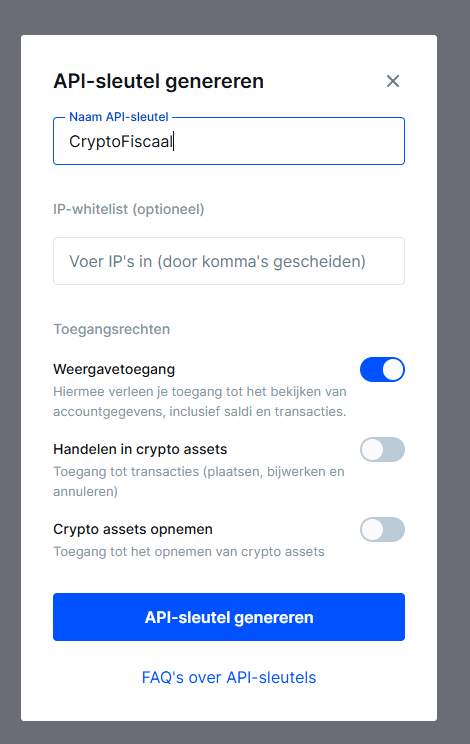 Bitvavo API-sleutel aanmaken — permissies