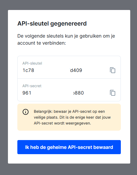 Bitvavo API-sleutel popup
