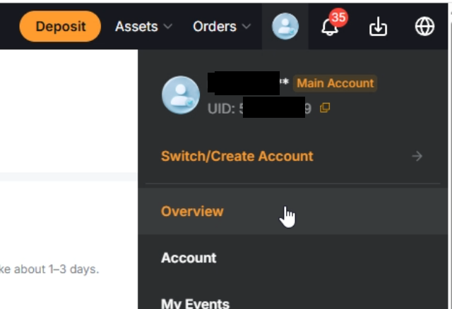 Bybit.eu — profielmenu met Overview