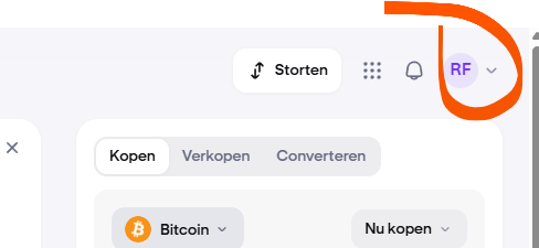 Kraken — gebruikersmenu openen
