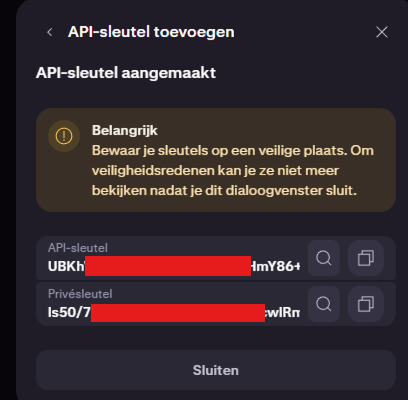 Kraken Pro — API-sleutel popup